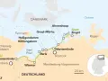 Karte zeigt eine Route entlang der Ostsee Mecklenburg-Vorpommern von Zingst nach Travemünde.