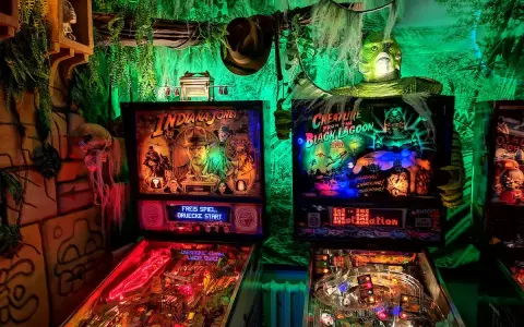 Im Flippermuseum Schwerin locken Indiana Jones und der Kreatur aus der schwarzen Lagune. Gruselige Deko und bunte Lichter.