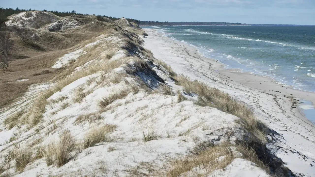 Sandd&uuml;nen und Strand im Nationalpark Vorpommersche Boddenlandschaft. Perfekt zum Wandern entlang der Ostsee.